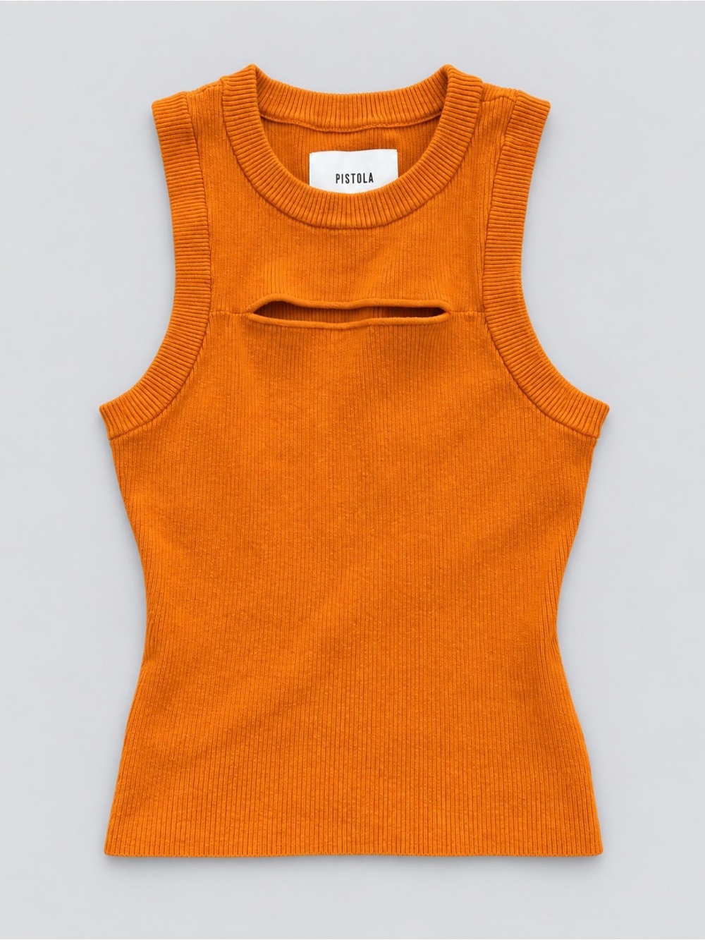 Pistola Nella Ribbed Keyhole Tank Top Small Orange
